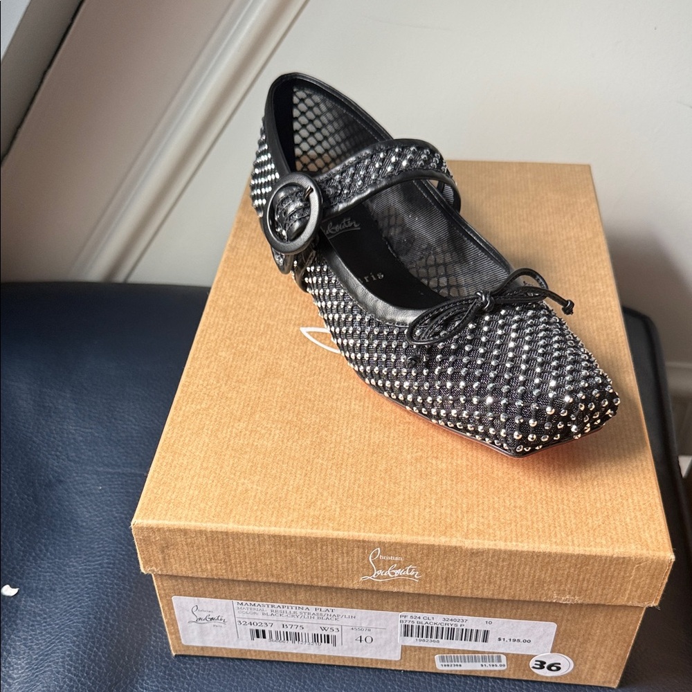 Christian Louboutin Black Studded Mary Jane Flat with Buckle